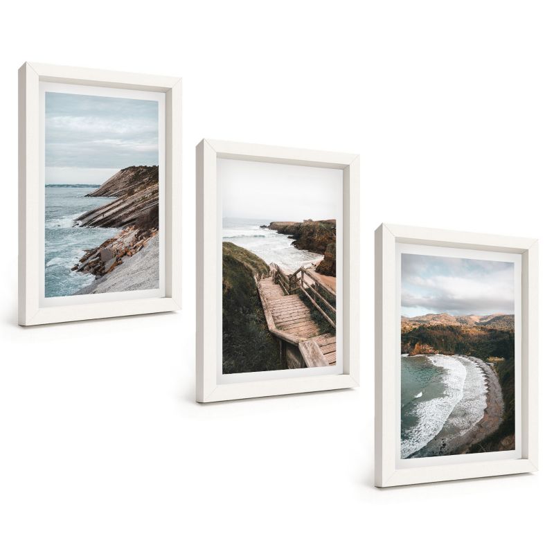 Zestaw Obrazów 3 Częściowy ArtPrintCave Białe Ramki 20x30 cm Dekoracja do Sypialni Widoki klifów plaża pejzaże 1 kpl.