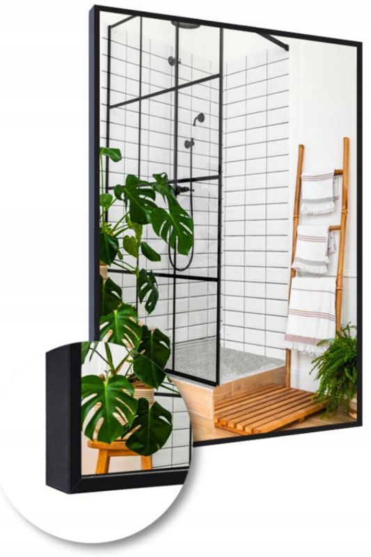 Lustro 40x60 cm w Czarnej Ramie Aluminiowej Mat Loft Bez Oświetlenia Loftowe 1 szt.