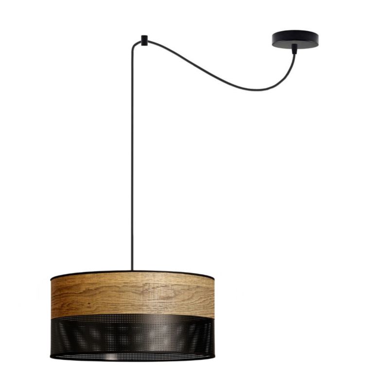 Lampa wisząca zwis Volta Light Factory żyrandol sufitowa pająk z abażurem walec Fornir TANGO Z1 1szt.