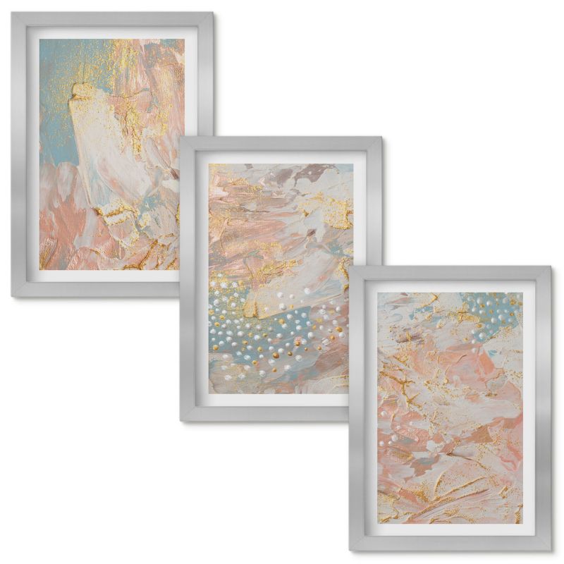 Zestaw Obrazów w Ramie Wallfluent Abstrakcyjne pastelowe wzory Srebrna rama 20x30cm 3 szt.