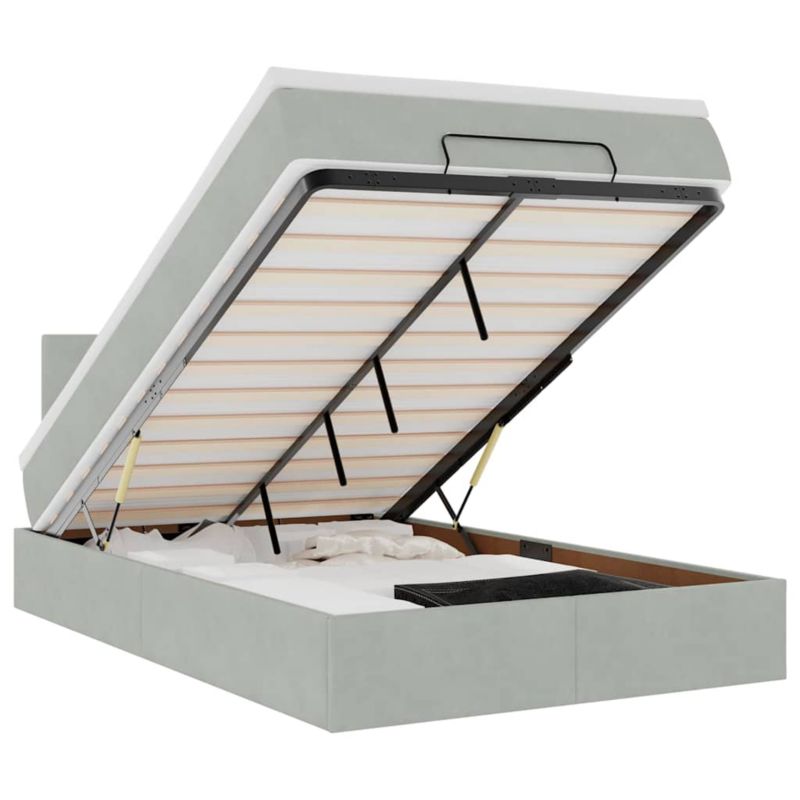 Łóżko otomana WaszeMeble z materacem 120x200 cm Jasnoszary aksamit z LED ze schowkiem WM-3312536 1 szt.