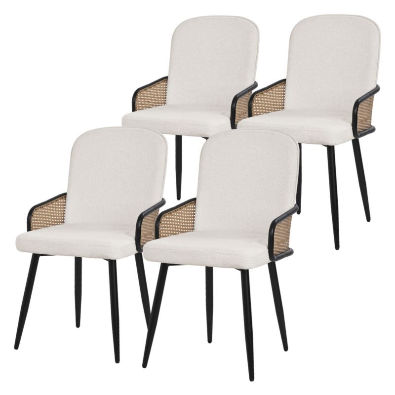 Krzesła do jadalni ML-Design tapicerowane beżowe podłokietniki rattan ergonomiczne oparcie metalowe nogi komfortowe stabilne 4 szt