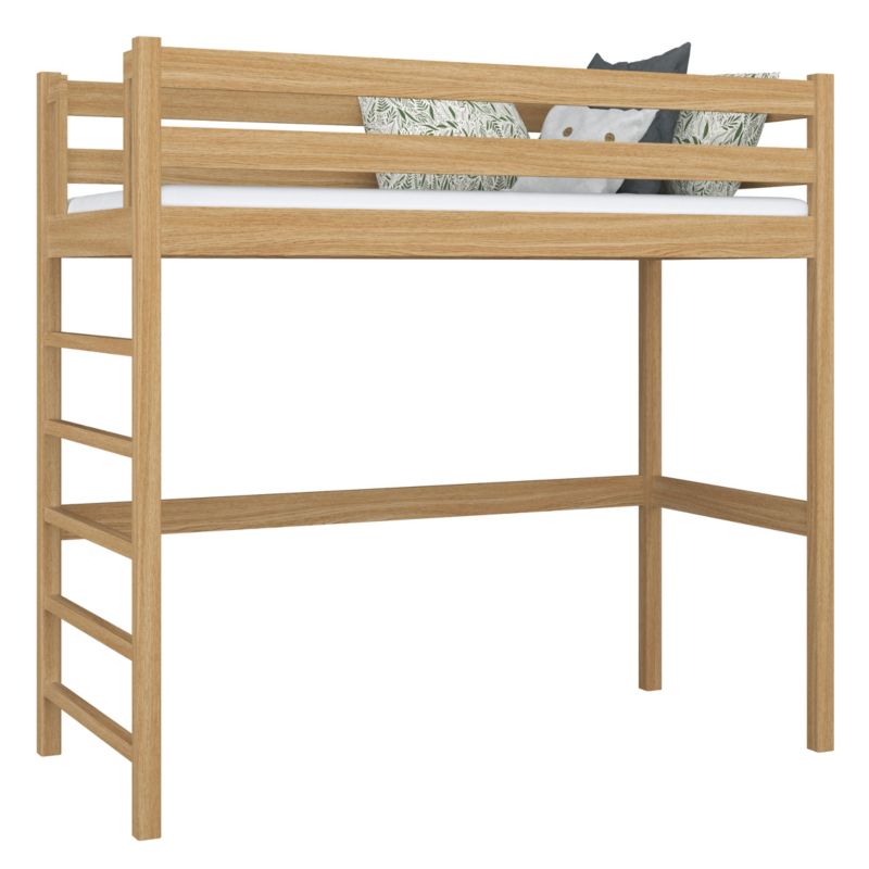 Dębowe łóżko N-WOOD na antresoli N01 dąb naturalny 80x190 1szt.