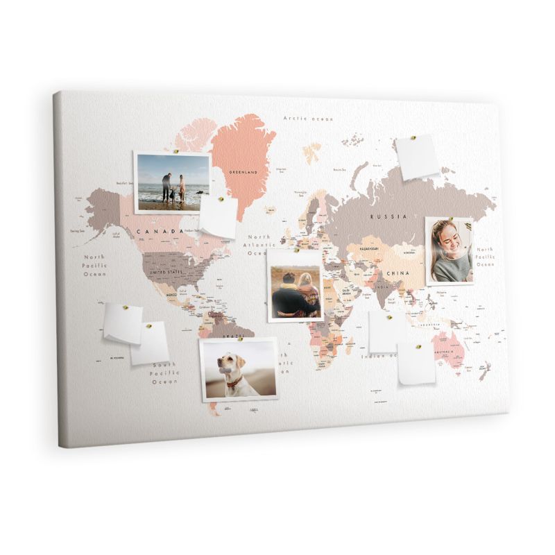 Tablica Korkowa Tulup 120x80 cm Szczegółowa mapa świata Obraz dekoracyjny ścienny Pinezki metaliczne 1 kpl