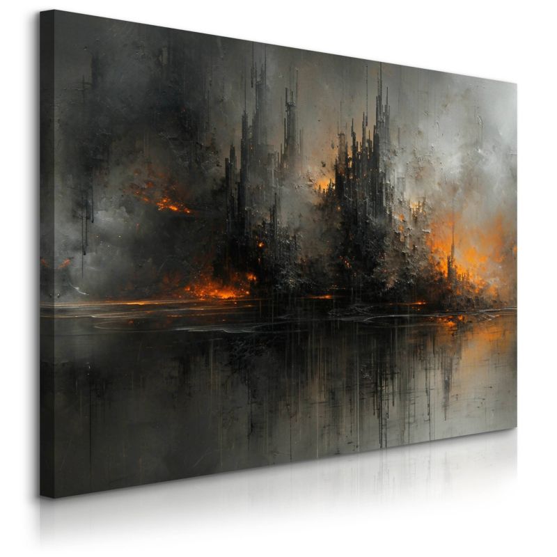 Obraz Muralo Zamek Ogień Dym Malarstwo Fantasy 100x70 cm 1 szt.