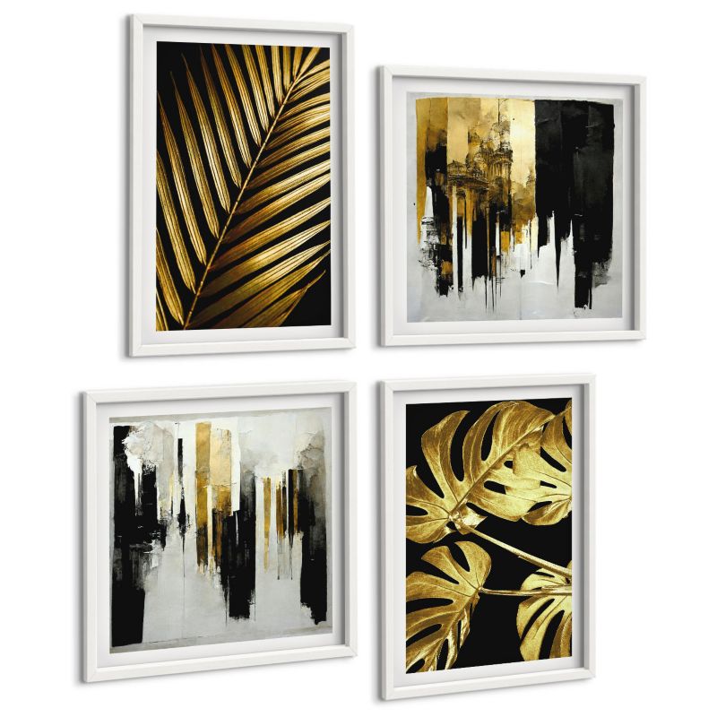 Galeria 4 Obrazów ArtPrintCave (2x50x50+2x40x60cm) Biała rama Liście palmowe monstera abstrakcje 1 kpl.