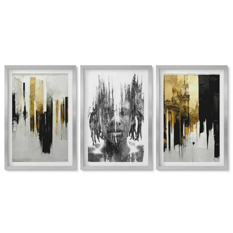 Komplet obrazów srebrna rama Tulup 40x60 cm Kontrastowe abstrakcje portretu Obrazy w srebrnej ramie 1 kpl