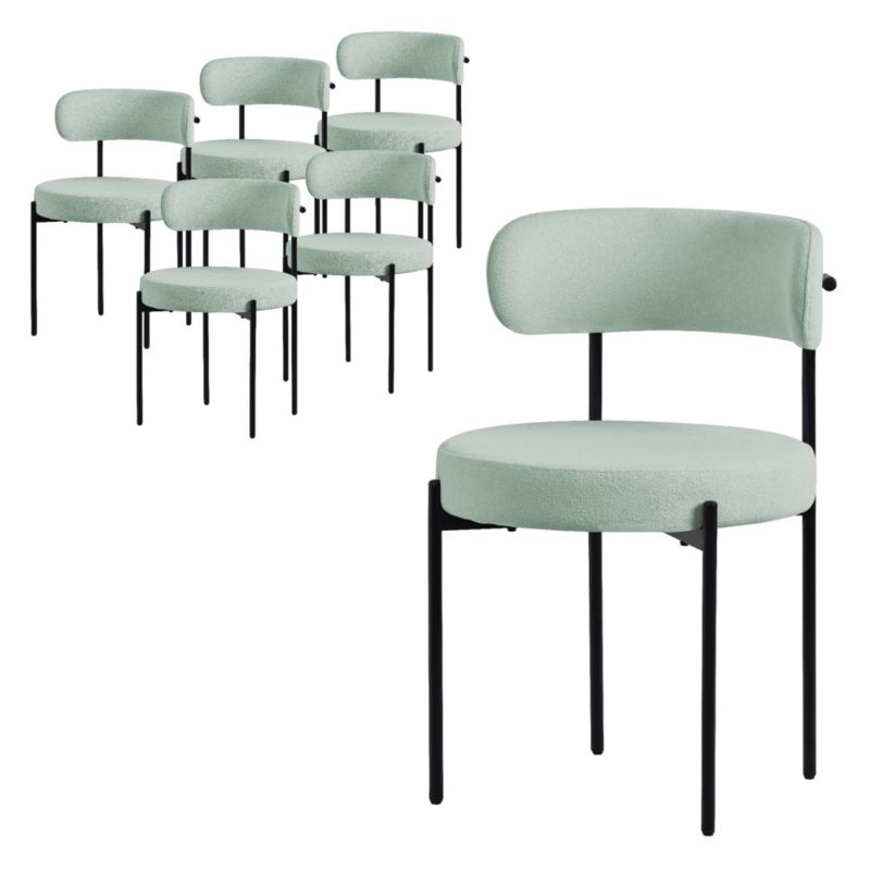 Krzesła jadalniane ML Design zielony tkanina teddy tapicerowane fotele czarne metalowe nogi oparcie ergonomiczne kuchni 6 szt