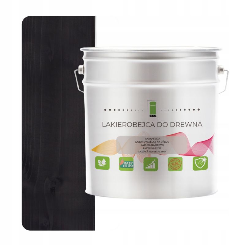 Lakierobejca do drewna I SEE czarna hydrofobowa bezwonna satyna 3w1 2,5L 9005 1 szt.