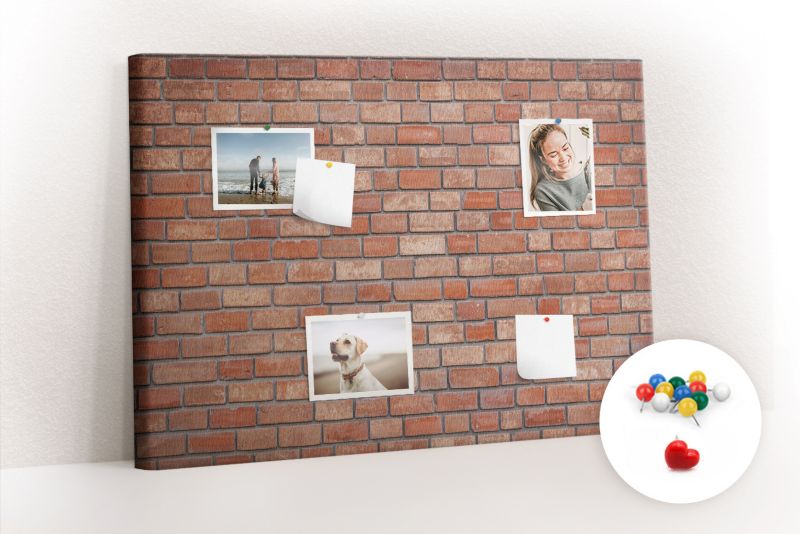 Tablica Korkowa Z Pinezkami Tulup 100x70 cm Rustykalna czerwona cegła Organizer ścienny Pinezki kolorowe 1 kpl