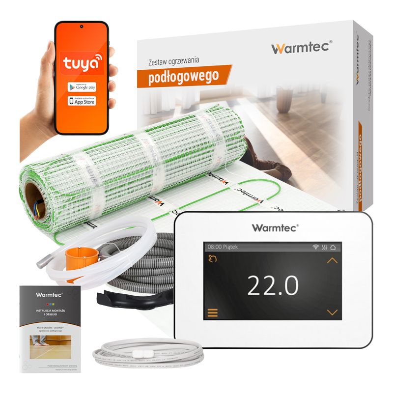 Mata grzewcza grzejna pod płytki Warmtec 15m² 100W/m² Wi-Fi zestaw biały regulator DSE-150/XTS 1szt.