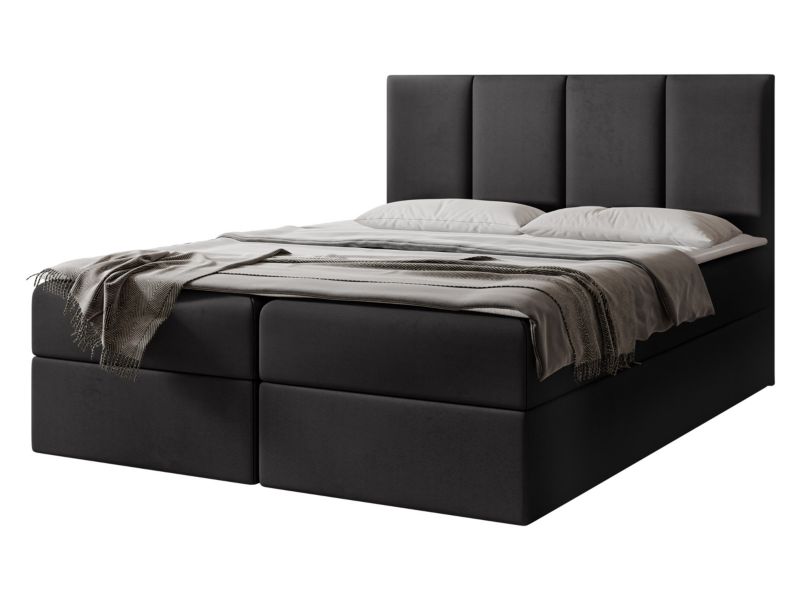 Łóżko kontynentalne MIRJAN 24 Rebos 160x200 czarny plusz 1 szt.