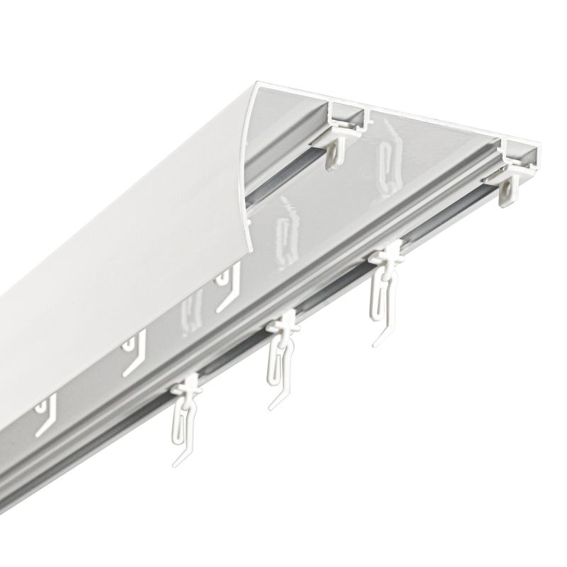 Szyna Sufitowa 2-tor z Osłoną Szeroki Rozstaw KOWALSKI Aluminiowa Biała 420 cm ślizg z agrafką kpl.