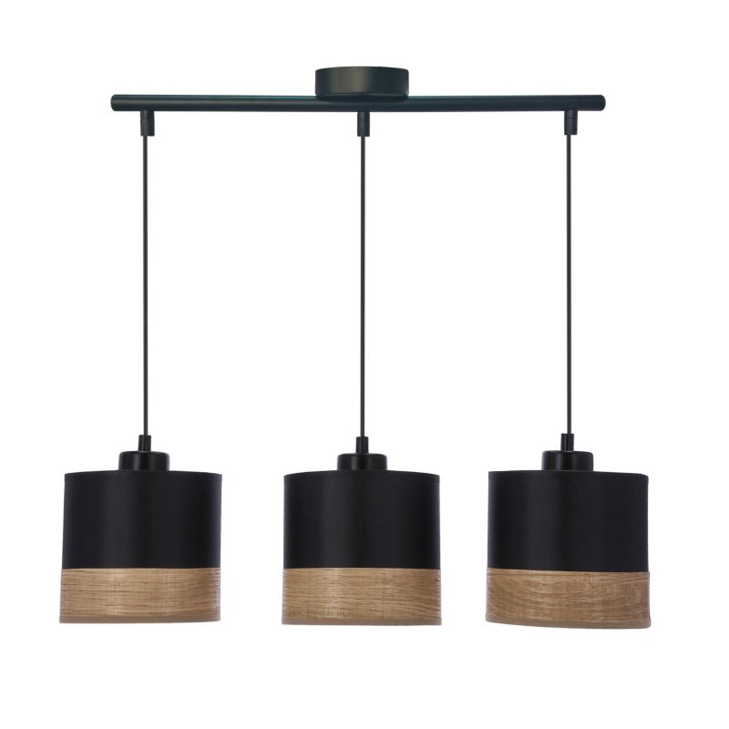 Lampa sufitowa abażury czarny-fornir Candellux Porto czarno-brązowa 3xE27x60W IP20 wym:115x57x15cm - 1 szt.