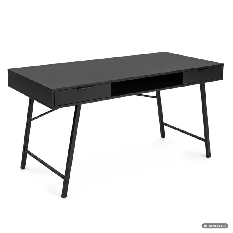 Biurko industrialne komputerowe AKORD Czarne ARDEN 120 cm 2 szuflady 1 półka Czarne nogi 1 szt.