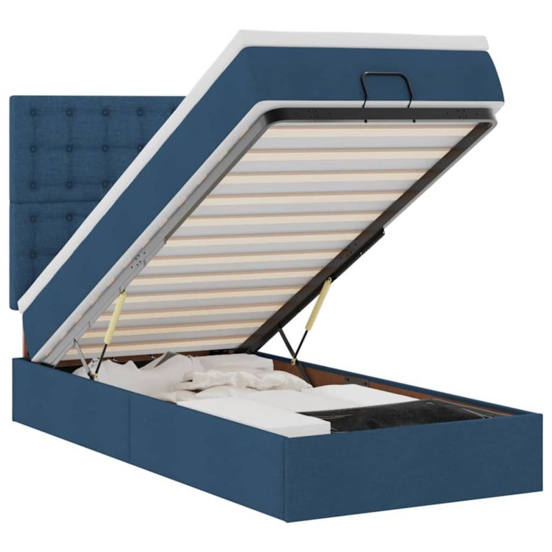 Łóżko otomana WaszeMeble z materacem 90x200 cm Niebieski tkanina z LED ze schowkiem WM-3314147 1 szt.