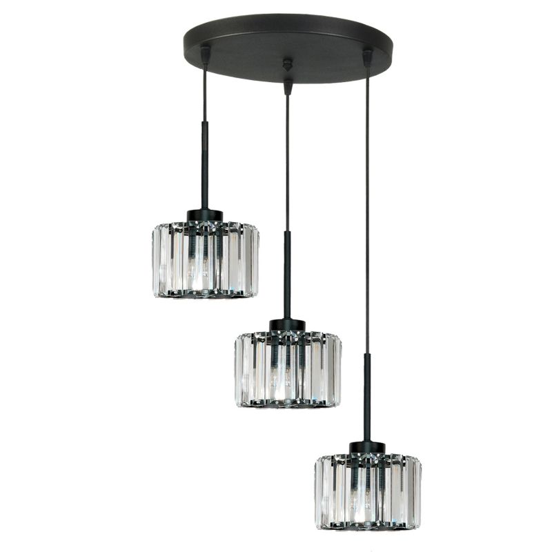 Lampa wisząca glamour EDYLIT kaskada 3xE27 kryształowe klosze czarna nowoczesna OMENA 14-952 1 szt.