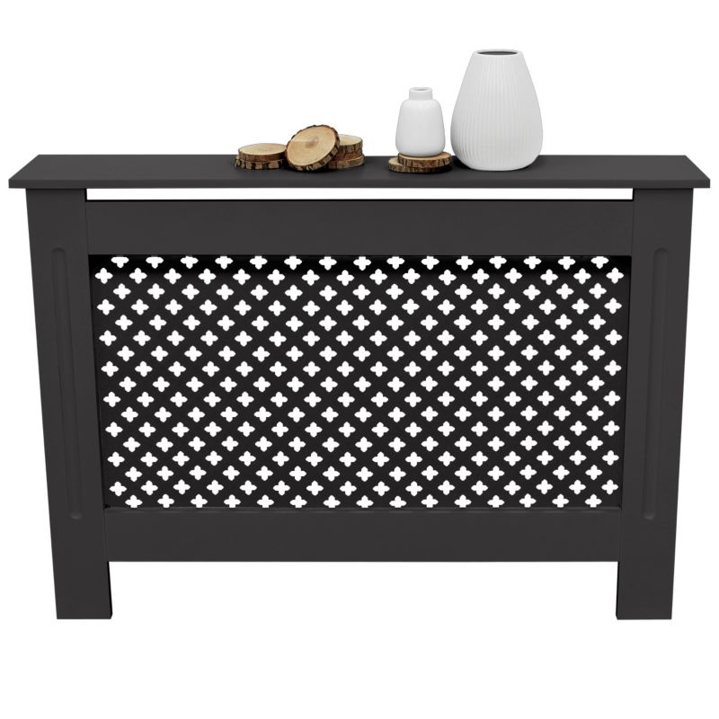 Osłona grzejnika ECD Germany wzorem plastra miodu czarny MDF lakierowana maskownica dekoracyjna sypialni 112 x 19 x 82 cm 1 szt.