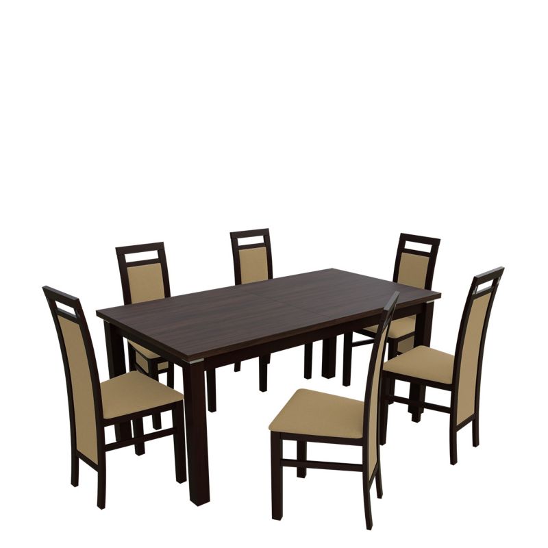 Zestaw RO25 MIRJAN 24 Stół rozkładany S18-L-S 80x160/200 + 6 krzeseł K75 orzech + piaskowy 1 kpl.