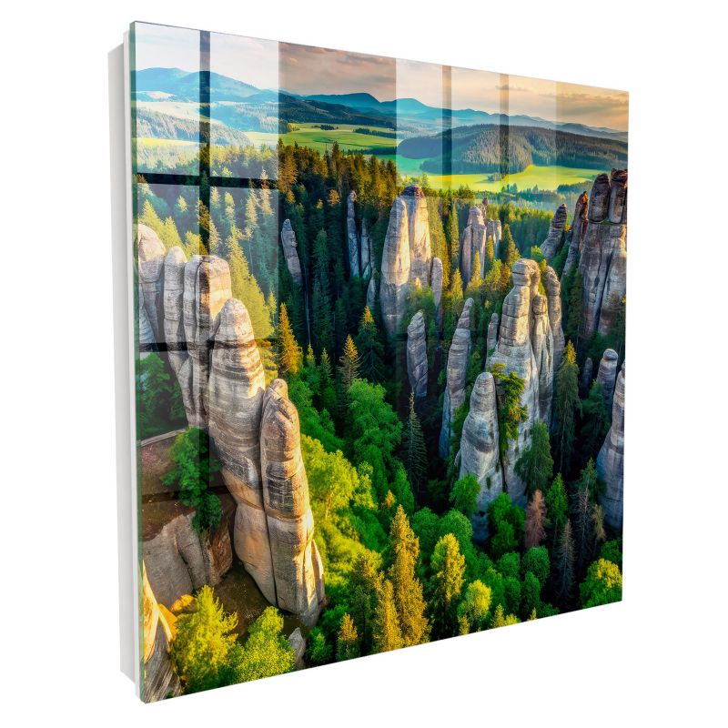 Wieszak Na Klucze Zamykany Tulup 30x30 cm Skały i las - Biała - Otwierana na lewo 1 szt.