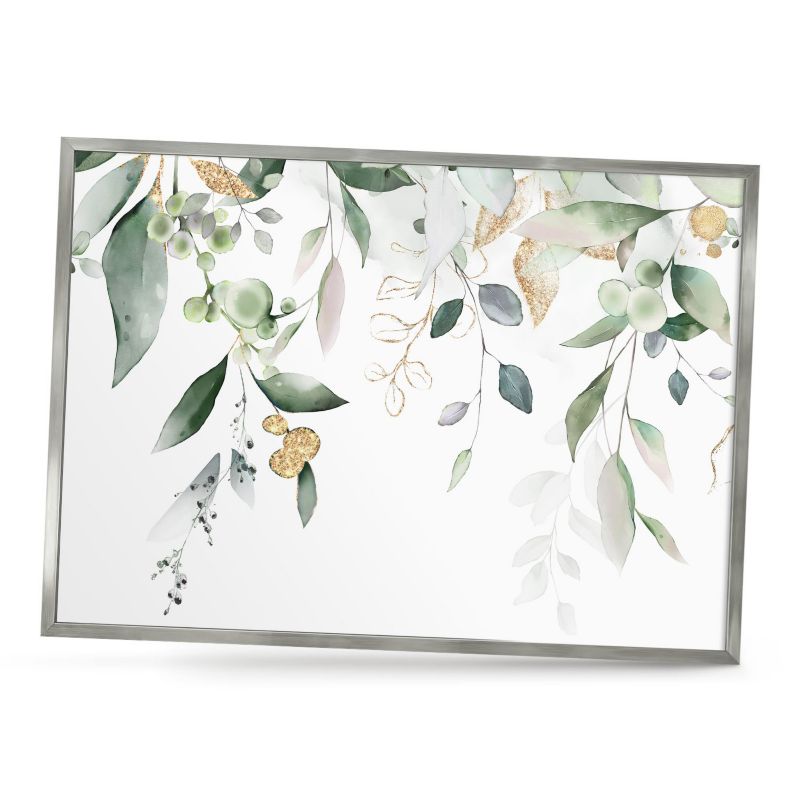 Dekoracyjna tablica magnetyczna ArtPrintCave 70x50 Zielone liście w srebrnej ramie 1szt