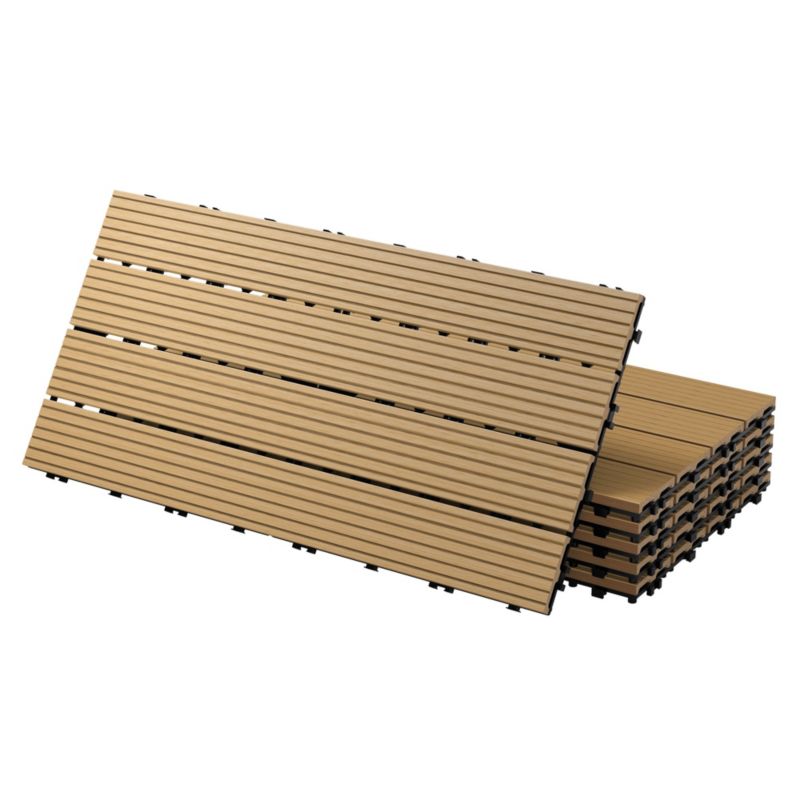 Płytki tarasowe ECD Germany WPC 60x30 cm teak panele podłogowe drewnopodobne ryflowane system klik odprowadzenie wody 18 szt.