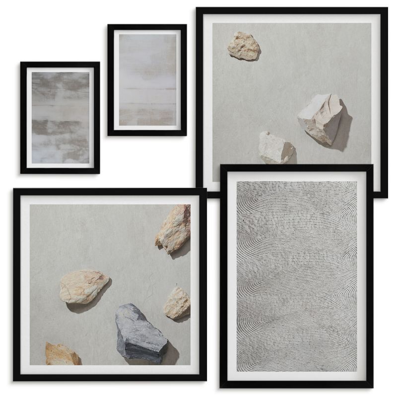 Set Obrazów w Ramie Wallfluent Nowoczesne tekstury minimalistyczne Czarna rama 5 szt.