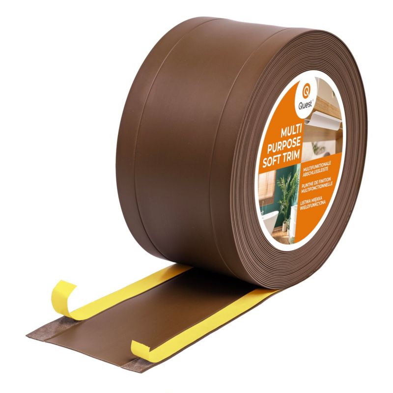 Listwa wykończeniowa samoprzylepna 6w1 PCV 75mm QUEST, maskująca elastyczna listwa podłogowa - 20 m, brąz, 1 szt.