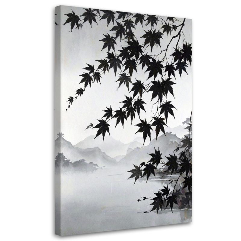 Obraz do salonu sypialni kuchni biura Feeby Czarne liście klonu 80x120cm 1szt