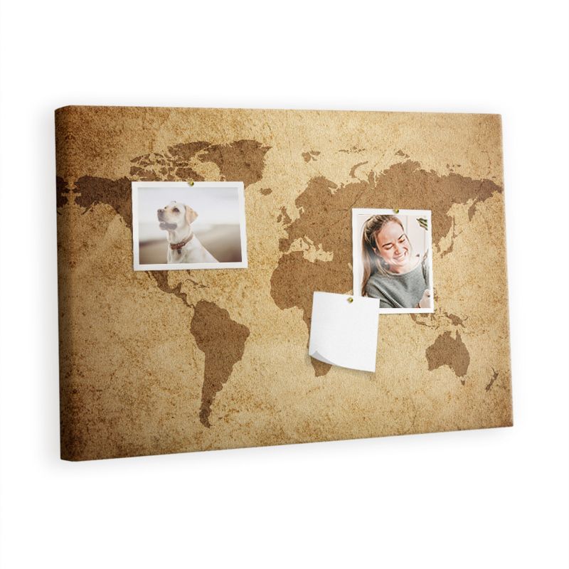 Organizer Ścienny Tablica Korkowa Na Płótnie Tulup 60x40 cm Antyczna mapa świata Pinezki metaliczne 1 kpl