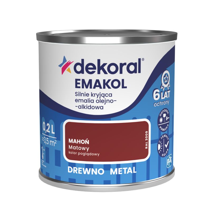 Emalia olejno-alkidowa Dekoral Emakol do drewna i metalu mahoń mat 0,2 l