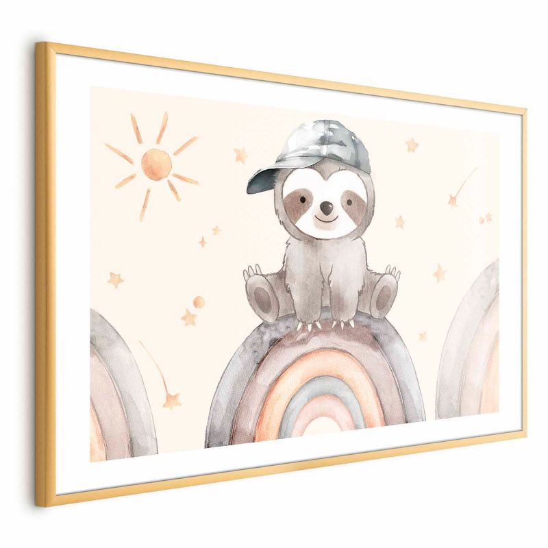 Plakat Artgeist Pośród gwiazdek i tęcz 60x40 cm z ramą złotą z marginesem 1 szt