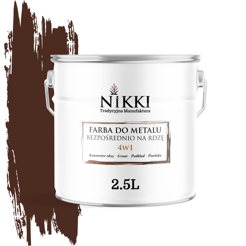 Farba do Metalu Antykorozyjna 4w1 NIKKI Brązowy ciepły RAL8016 Mat 2.5L