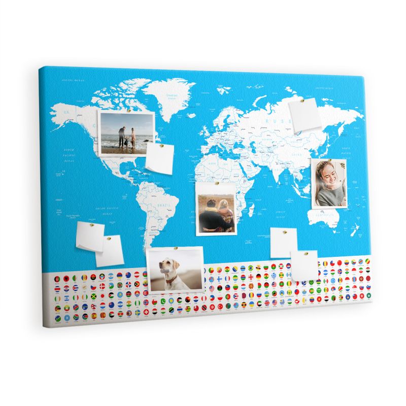 Tablica Korkowa Do Biura Pokoju Tulup 120x80 cm Mapa konturowa państw Pinezki kolorowe 1 kpl