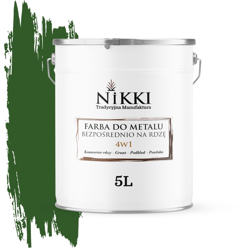 Farba do Metalu Antykorozyjna 4w1 NIKKI Zielony liściasty RAL6002 Satyna 5L