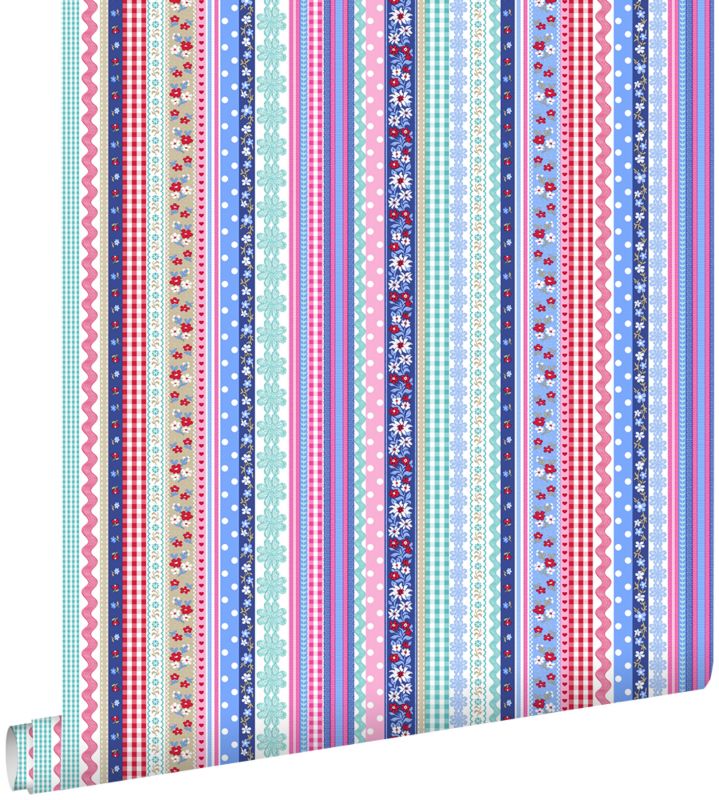 Tapeta ESTAhome wstążki jasnoniebieskimIróżowym 53 cm x 10.05 m - 1 rol.