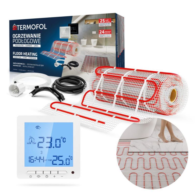 Zestaw mata grzewcza TERMOFOL moc 150W/m² szerokość 50 cm powierzchnia 2.5m² + termoregulator TF-H2 1kpl