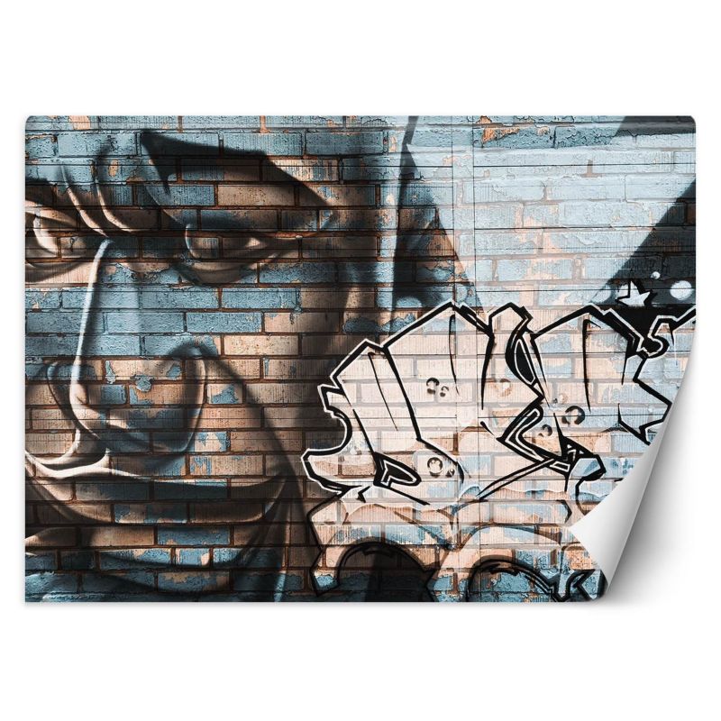 Fototapeta Feeby Niebieska twarz mężczyzny mural na cegle 450x315 1 szt