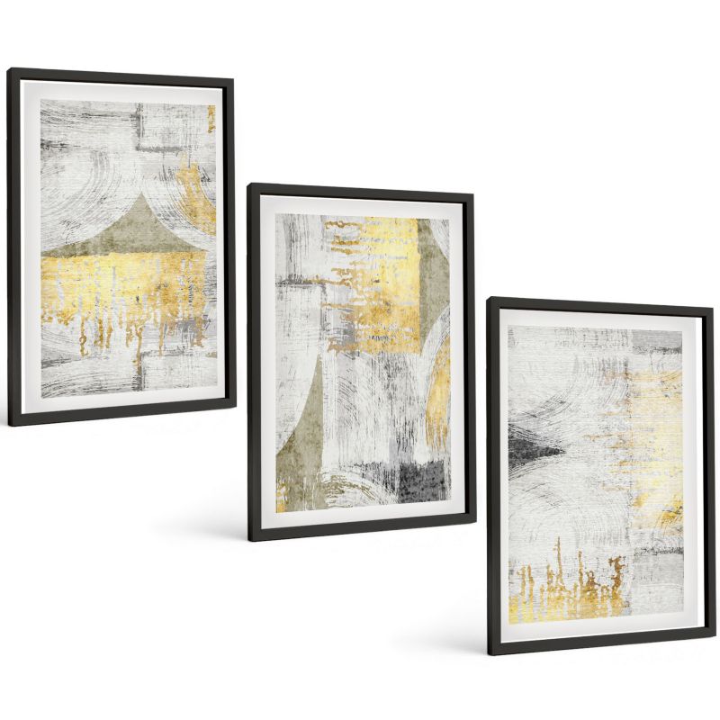 Zestaw 3 Obrazów w Czarnej Ramie ArtPrintCave 40x60 cm Galeria Ścienna Abstrakcyjne modne wzory malarskie 1 kpl.