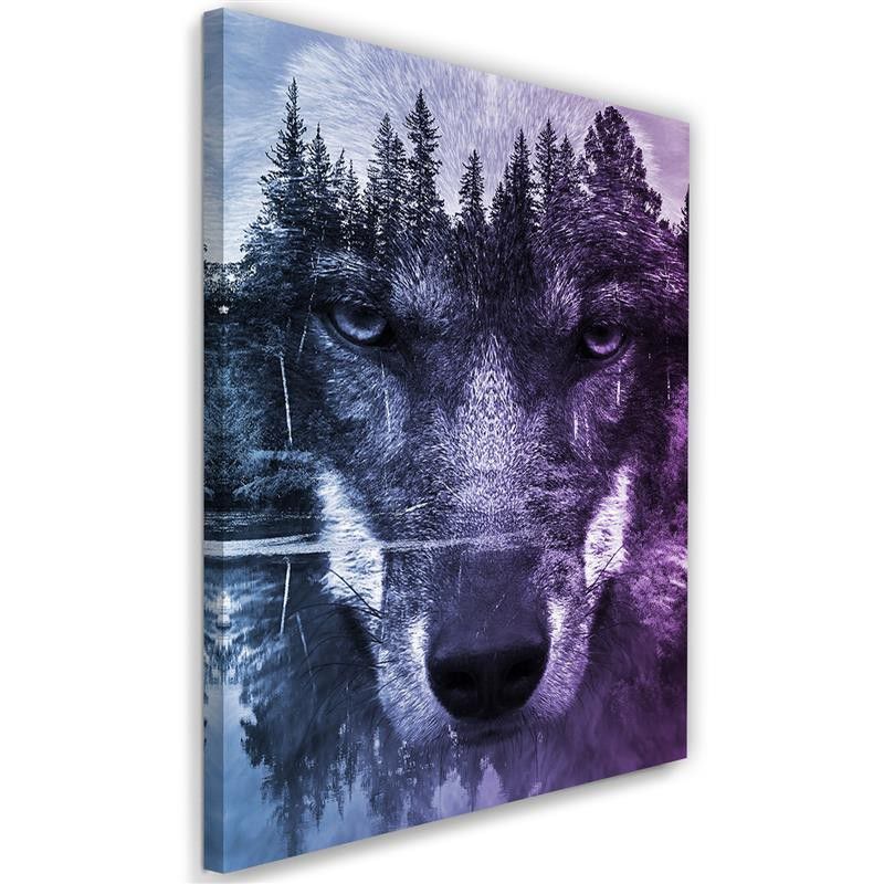 Obraz na płótnie Feeby Abstrakcyjny wilk na tle lasu i jeziora 60x90cm 1szt