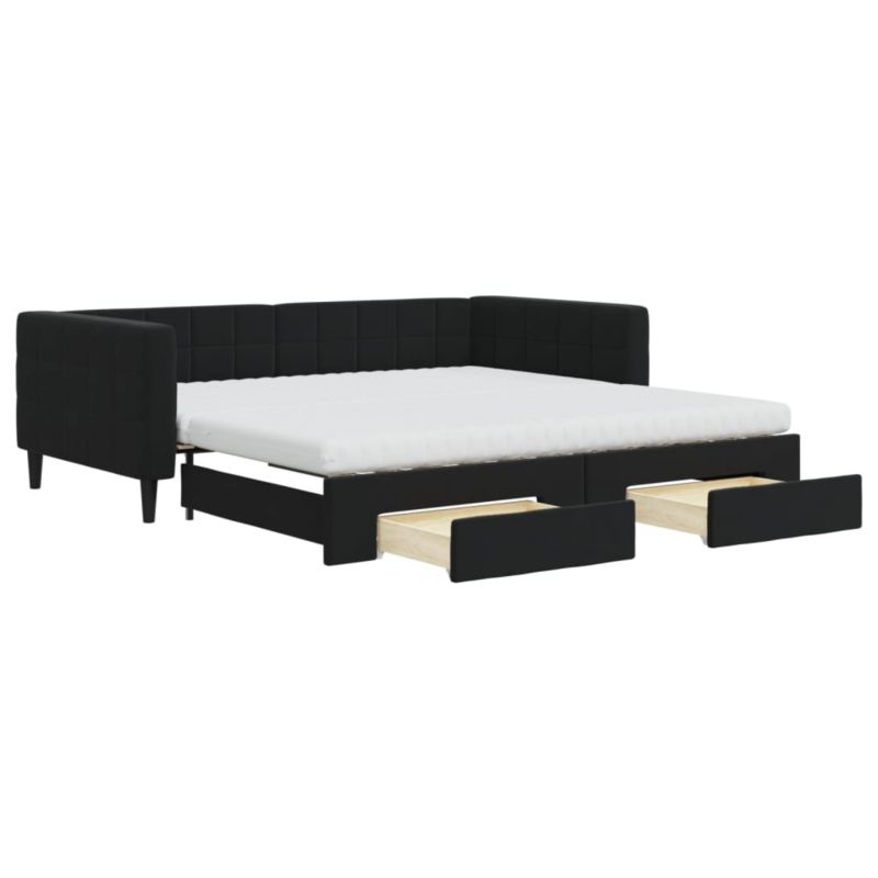 Sofa rozkładana WaszeMeble 100x200 cm Czarny aksamit z szufladami WM-3196774 1 szt.