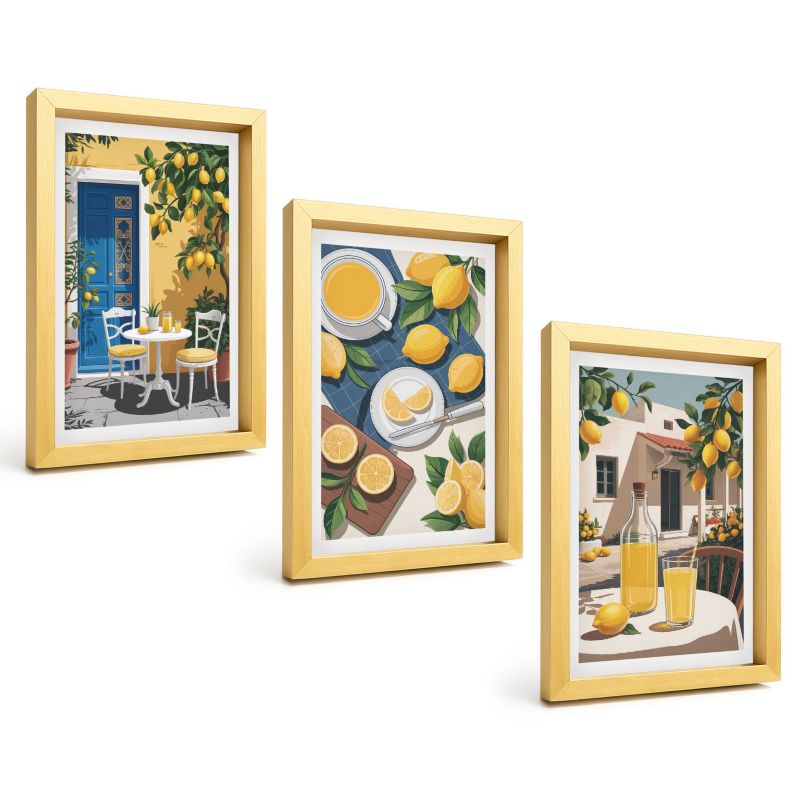 Zestaw Obrazów 3 Częściowy ArtPrintCave Złote Ramki 20x30 cm Dekoracja do Sypialni Lemoniada cytrynowa 1 kpl.