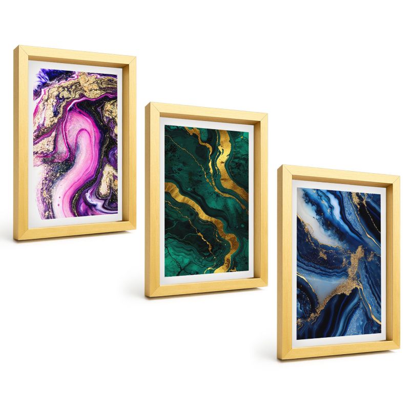 Galeria 3 Obrazów w Złotej Ramie ArtPrintCave 20x30 cm Komplet ścienny Abstrakcyjne wzory róż zieleni 1 kpl.