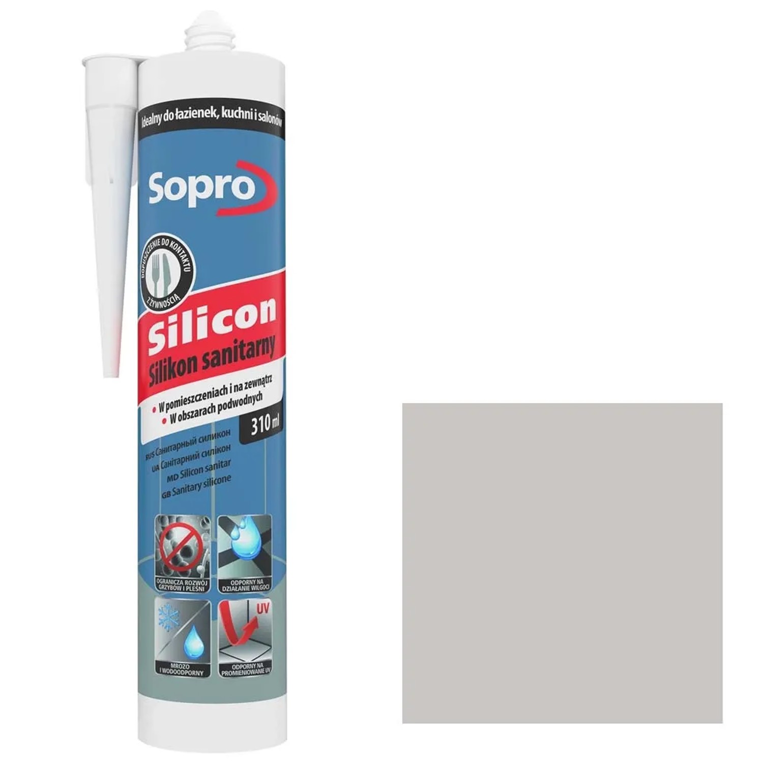 Sopro Silikon sanitarny srebrno-szary 310 ml