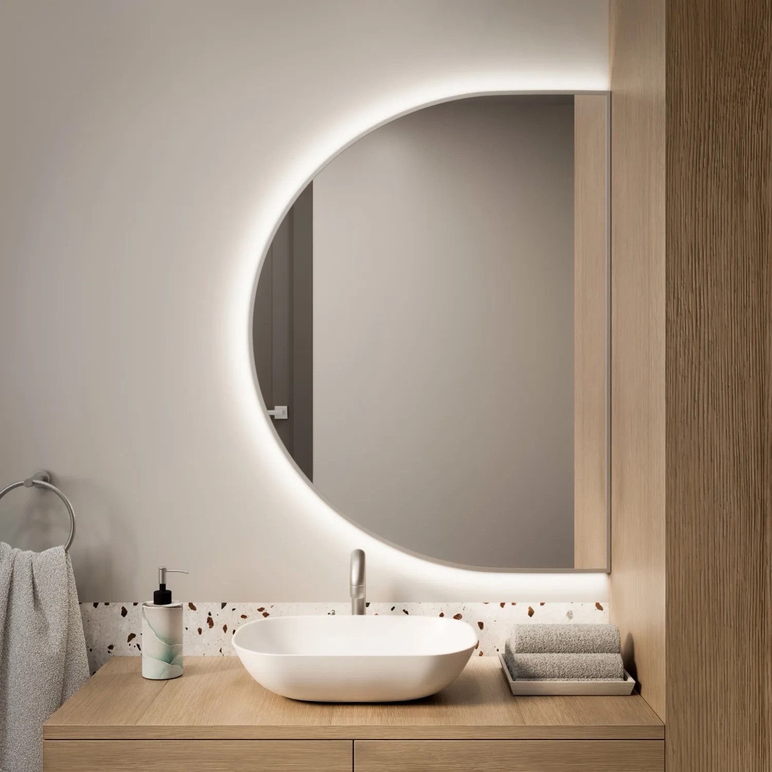 Lustro LED SemiRound Srebrne Ciepłe 100x70