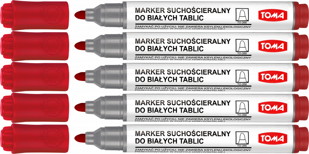5x Marker suchościeralny Toma TO-266, okrągła, 2mm, czerwony