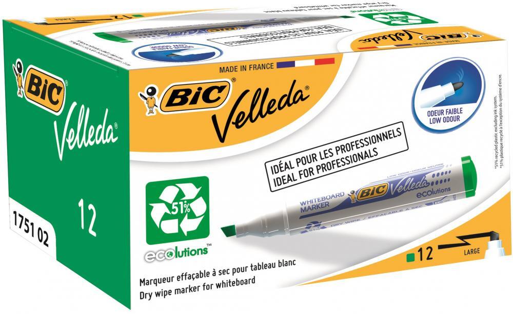 12x Marker suchościeralny Bic, Velleda, ścięta, zielony
