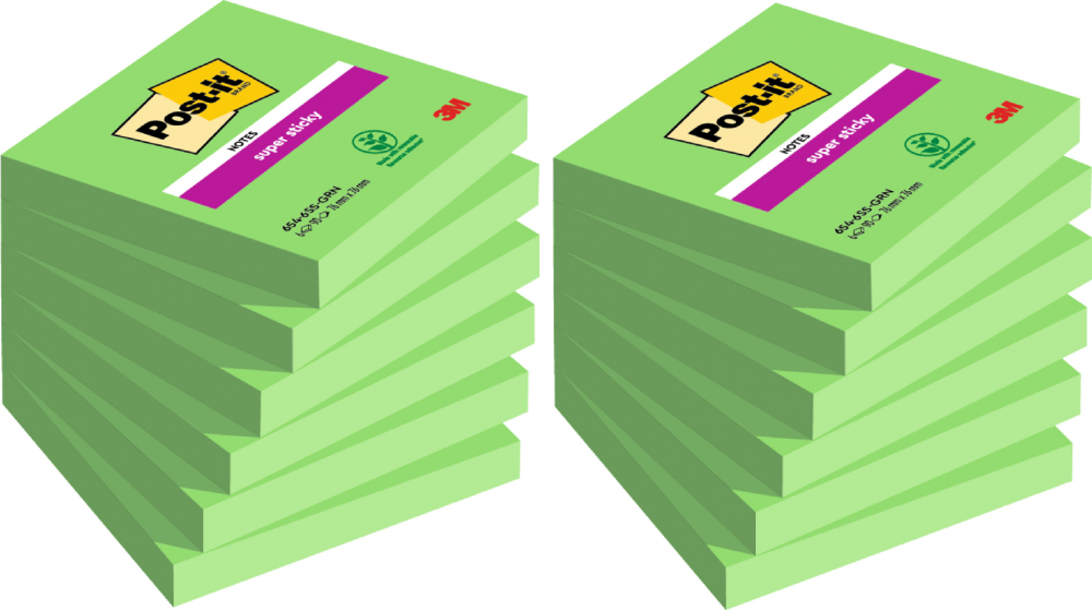 12x Karteczki samoprzylepne Post-it Super Sticky, 76x76 mm, 90 karteczek, zielony