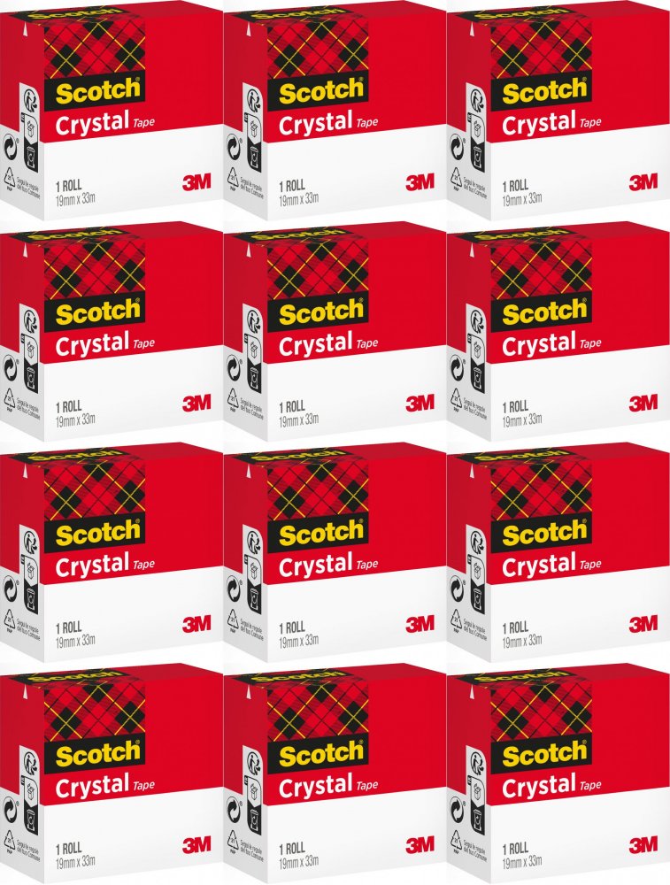 12x Taśma klejąca Scotch Crystal Clear 600, 19mmx33m, przezroczysty