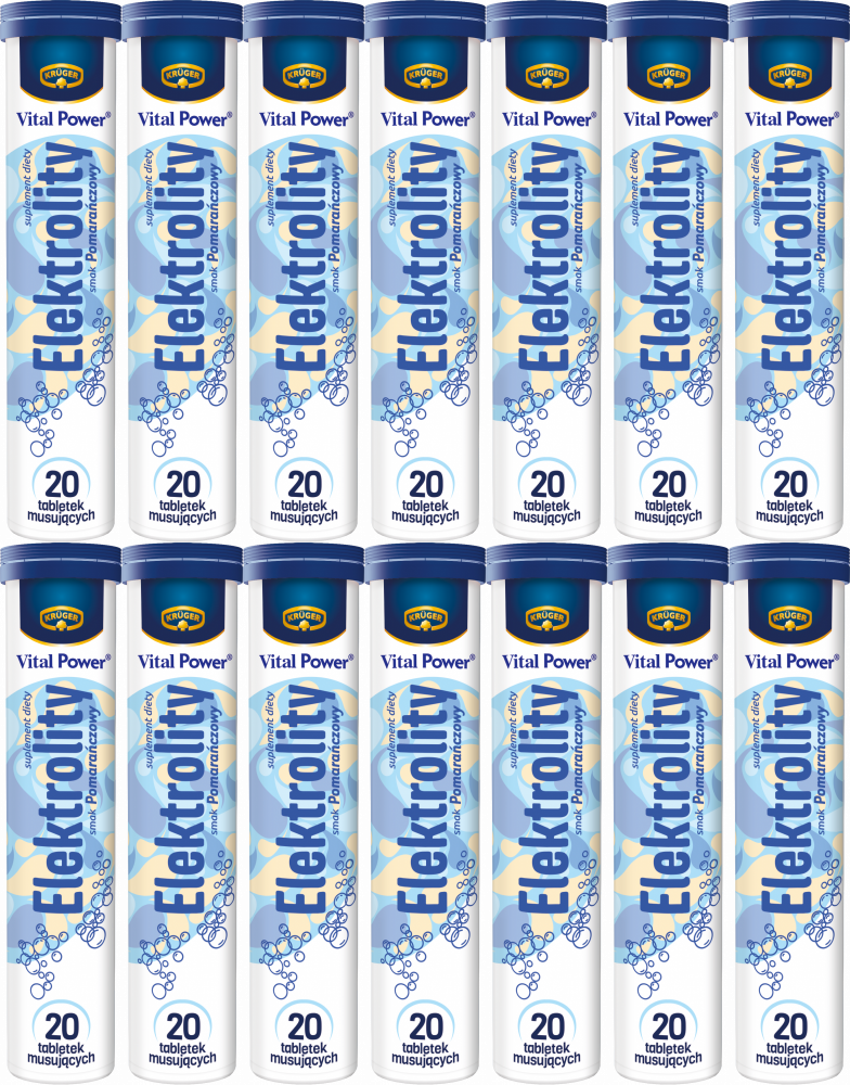 14x Tabletki musujące Vital Power elektrolity, pomarańczowy, 86g, 20 tabletek